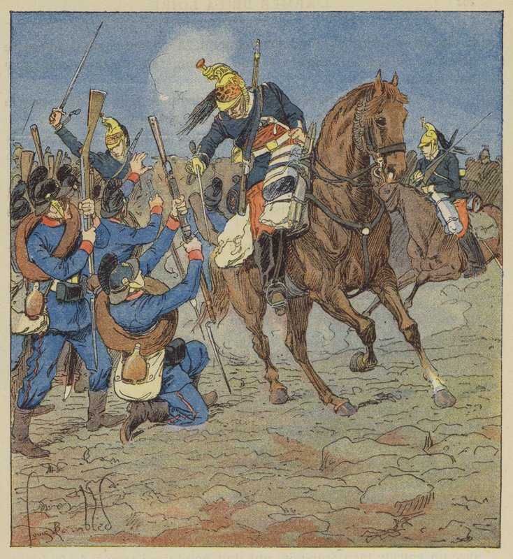 Combat de Vallieres, Ejderhalarımız bir Bavyera bölüğüne saldırır ve onu esir alır. by after Louis Charles Bombled