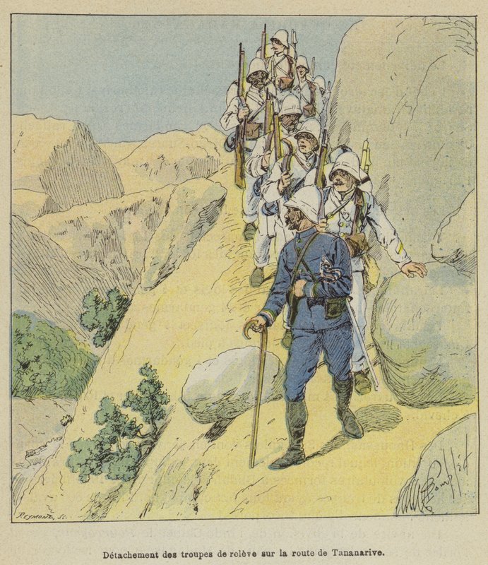 Antananarivo yolunda yardım birliklerinin ayrılması by after Louis Charles Bombled