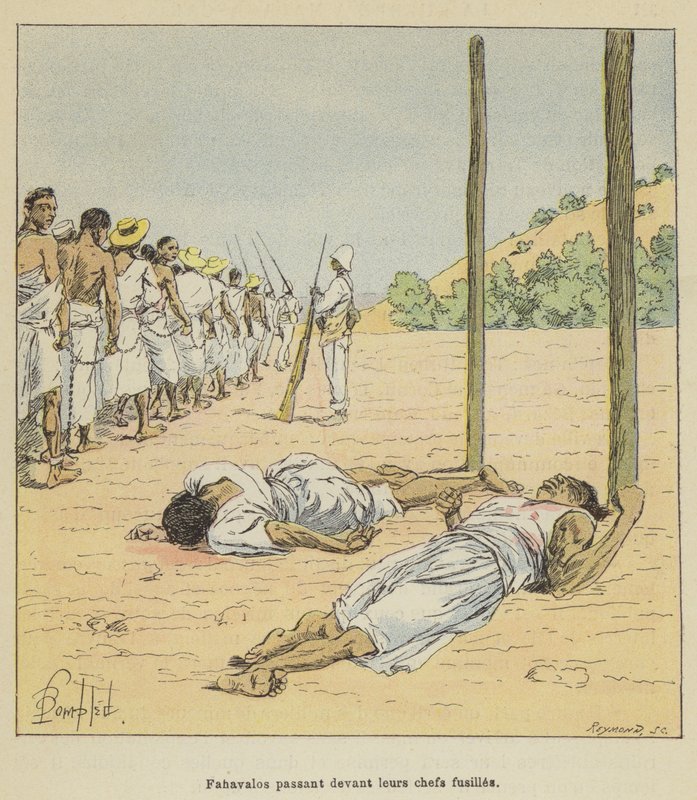 Baş tüfeklerinin önünden geçen Fahavalos by after Louis Charles Bombled