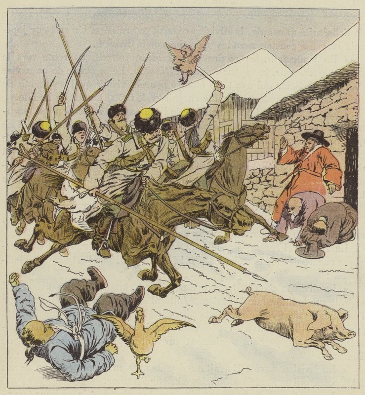 Kazaklar bir köye girdi by after Louis Charles Bombled