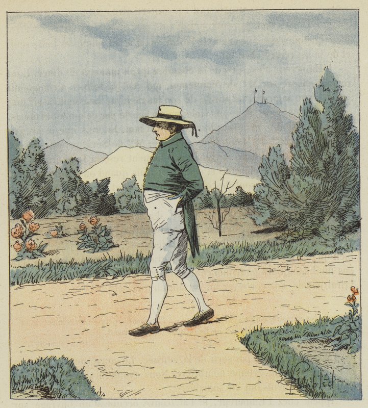 İmparator birkaç numara yaptığı bahçeye tek başına ulaştı. by after Louis Charles Bombled