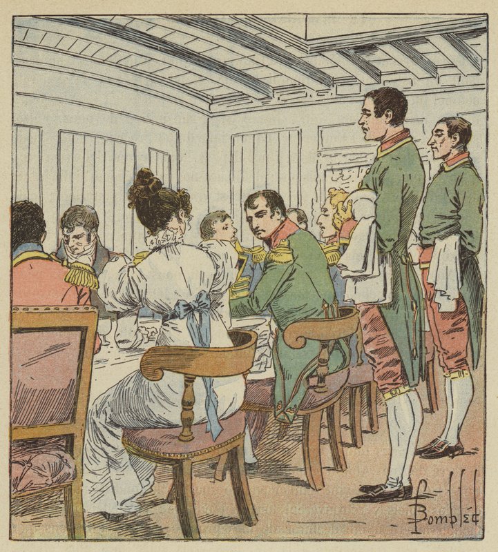 İmparatorun solunda Madame de Montholon vardı. by after Louis Charles Bombled