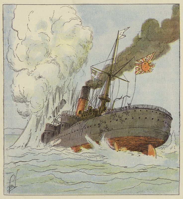 Kinschim-Maru bir mayının yanında battı by after Louis Charles Bombled