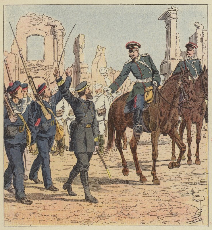 Kaptan de Marolles ve General Stessel by after Louis Charles Bombled