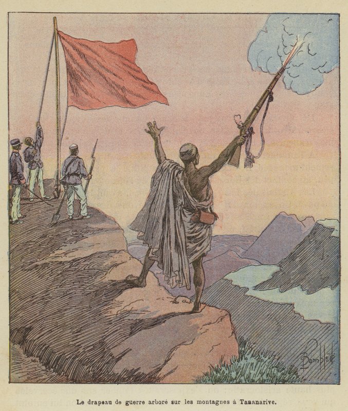 Antananarivo dağlarında savaş bayrağı dalgalanıyor by after Louis Charles Bombled