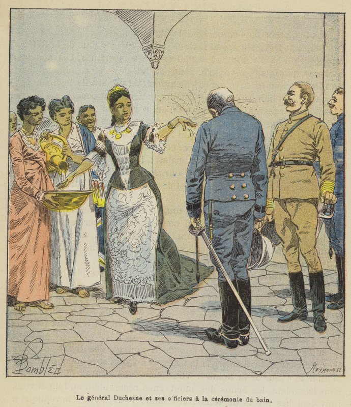 General Duchesne ve subayları banyo töreninde by after Louis Charles Bombled