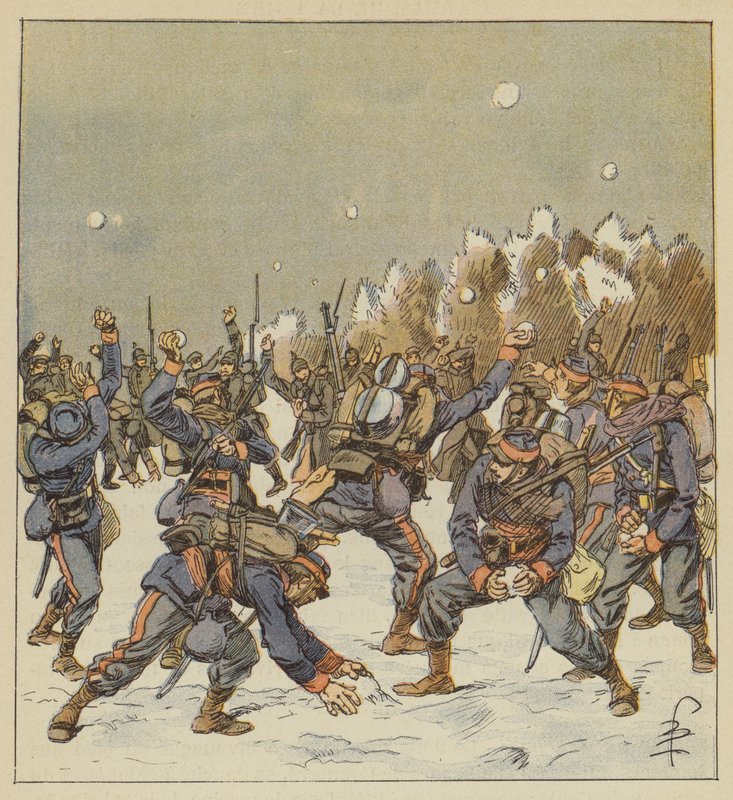 Her iki ordunun askerleri 11 Ocak sabahı kartopu ile savaşıyor by after Louis Charles Bombled