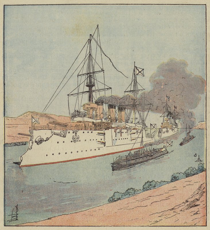Süveyş Kanalı'ndaki Rus savaş gemileri by after Louis Charles Bombled