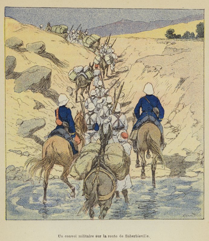Suberbieville yolunda bir askeri konvoy by after Louis Charles Bombled