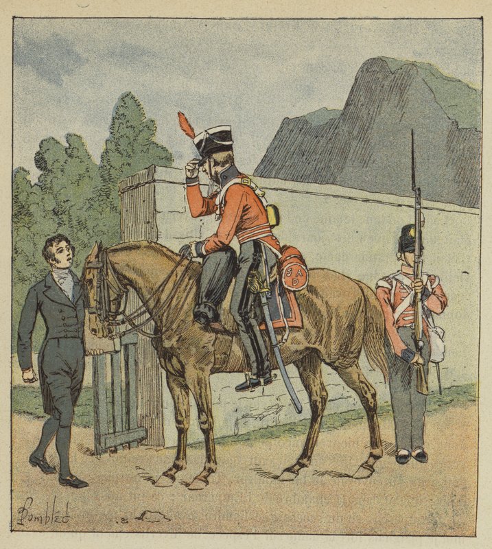 Longwood'a at sırtında Le Sage'in Atlas'ını isteyen bir emir gelir. by after Louis Charles Bombled