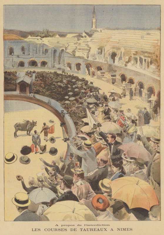 Nimes Roma amfitiyatrosunda boğa güreşi by after Oswaldo Tofani
