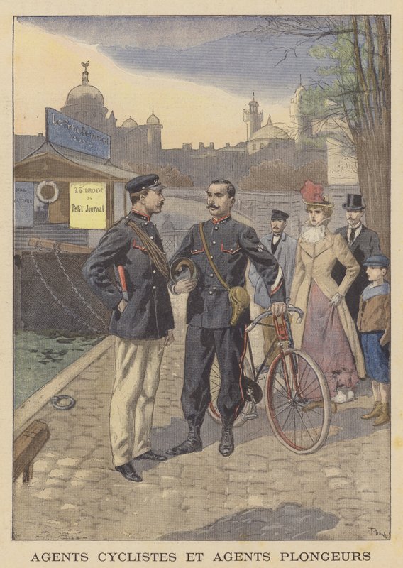 Polis bisikletçi ve nehir polisi, Paris by after Oswaldo Tofani