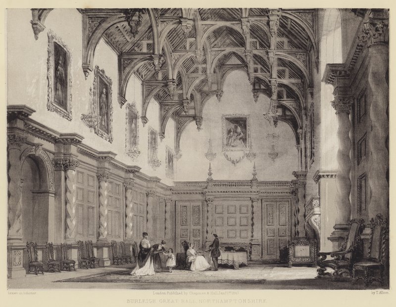 Burleigh Büyük Salon, Northamptonshire by after Thomas Allom