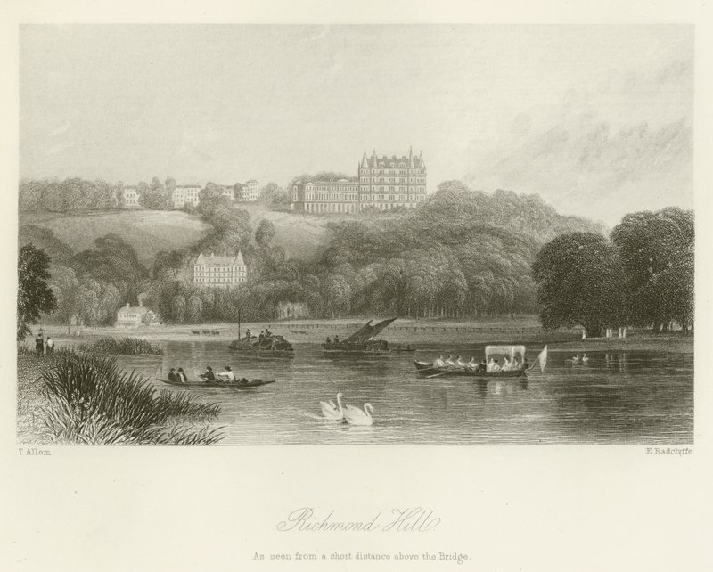 Richmond Tepesi, Köprünün üzerinde kısa bir mesafeden görüldüğü gibi by after Thomas Allom