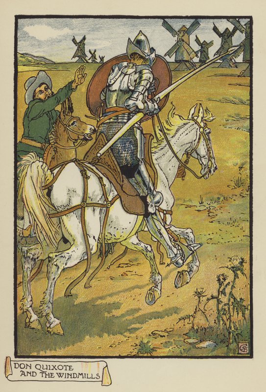 Don Kişot ve Yel Değirmenleri by after Walter Crane