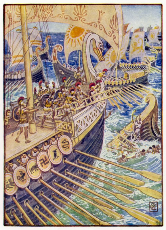 Pers ölüsü çiçekler gibi derinlere saçılana kadar gemi gemiye çarptı by after Walter Crane