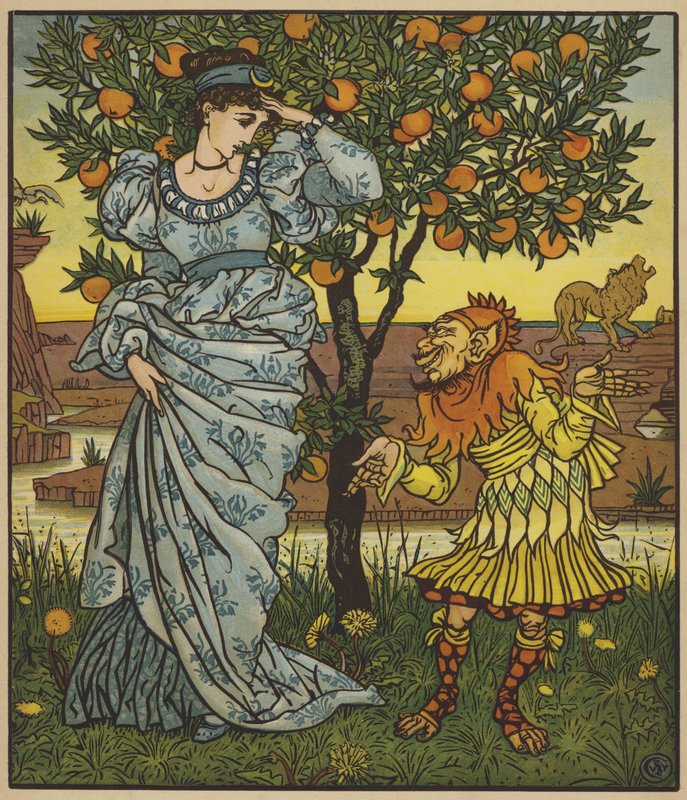 Sarı Cüce, Prensesi Aslanların elinden kurtarır. by after Walter Crane