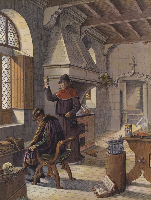 Louis XI, bir felç nöbeti geçirdikten sonra, onu hayatta tutmak için doktor Jacques Coitier'den yardım ister (renkli lito) by pseudonym for Onfray de Breville Jacques Job