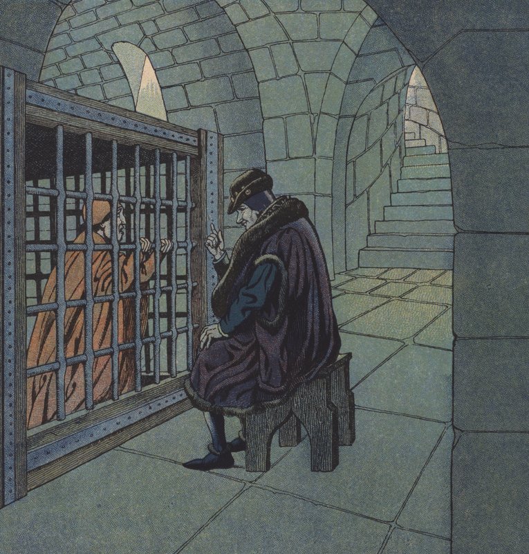 Fransa Kralı Louis XI ve Kardinal Balue (renkli taş) by pseudonym for Onfray de Breville Jacques Job