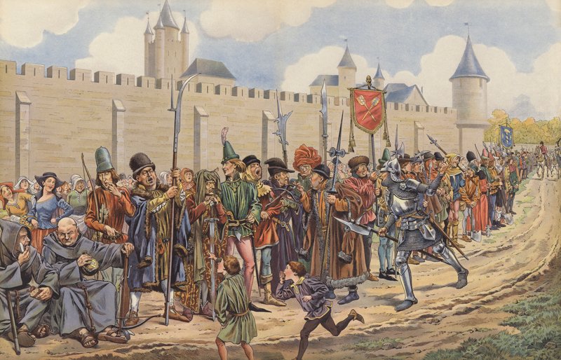 Louis XI, Paris vatandaşlarından bir ordu topladı (renkli taş) by pseudonym for Onfray de Breville Jacques Job