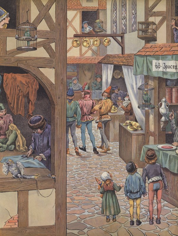 Kafesteki kuşları olan Parisliler (renkli taş) by pseudonym for Onfray de Breville Jacques Job